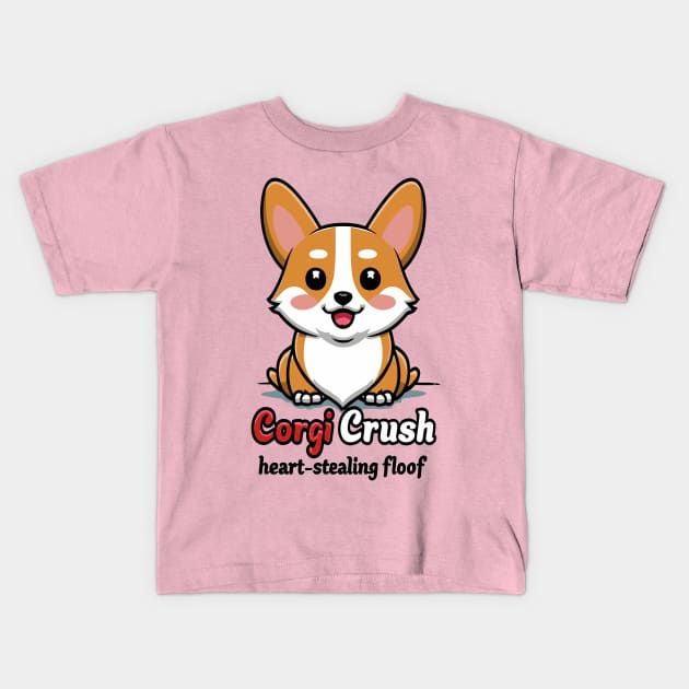 Whimsical Wonders: Corgi Crunch Heart-Stealing Floof Animation Kids T-Shirt by Toonstruction